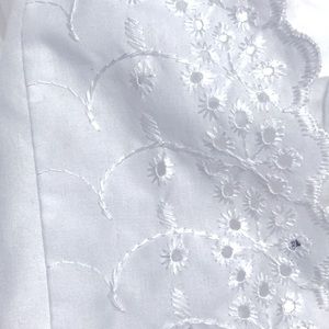 - QUEEN Sz top white sheet  Made in USA with pretty lace on the border
